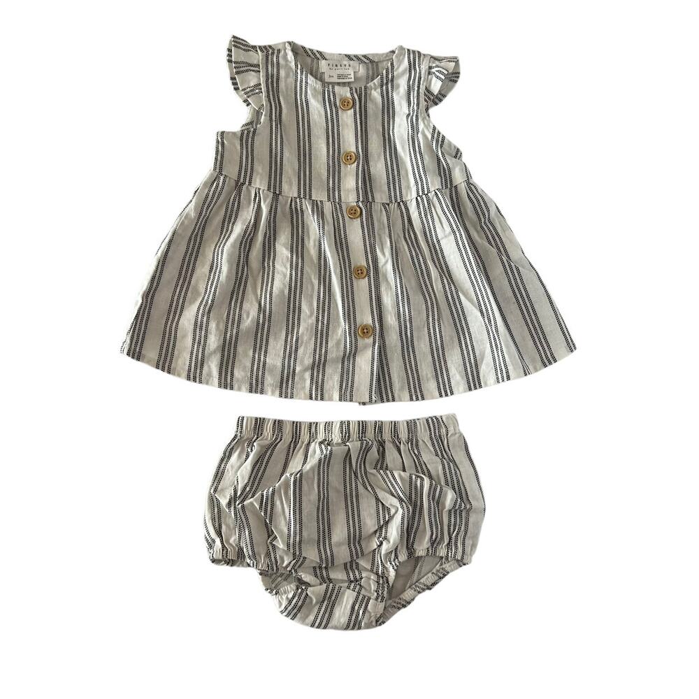 Petit Lem Striped Linen Blend Dress Set